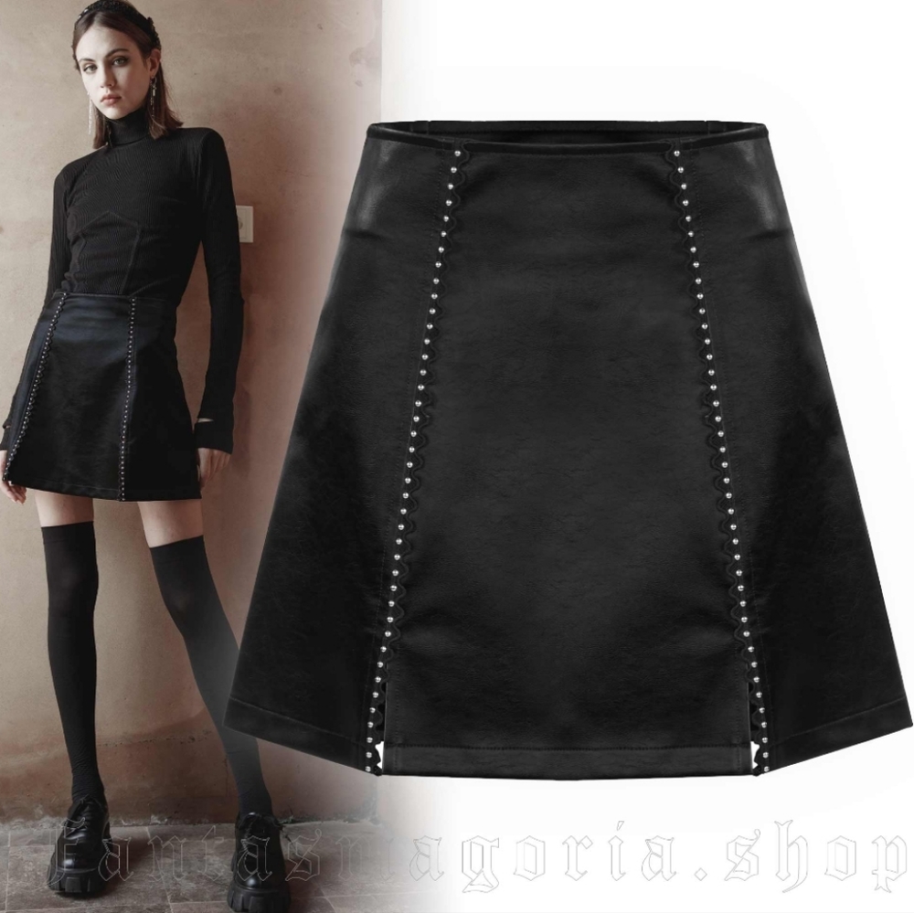 BRAND NEW Punk Rave Slit Leather Black Mini Skirt from Dolls Kill Sx XS